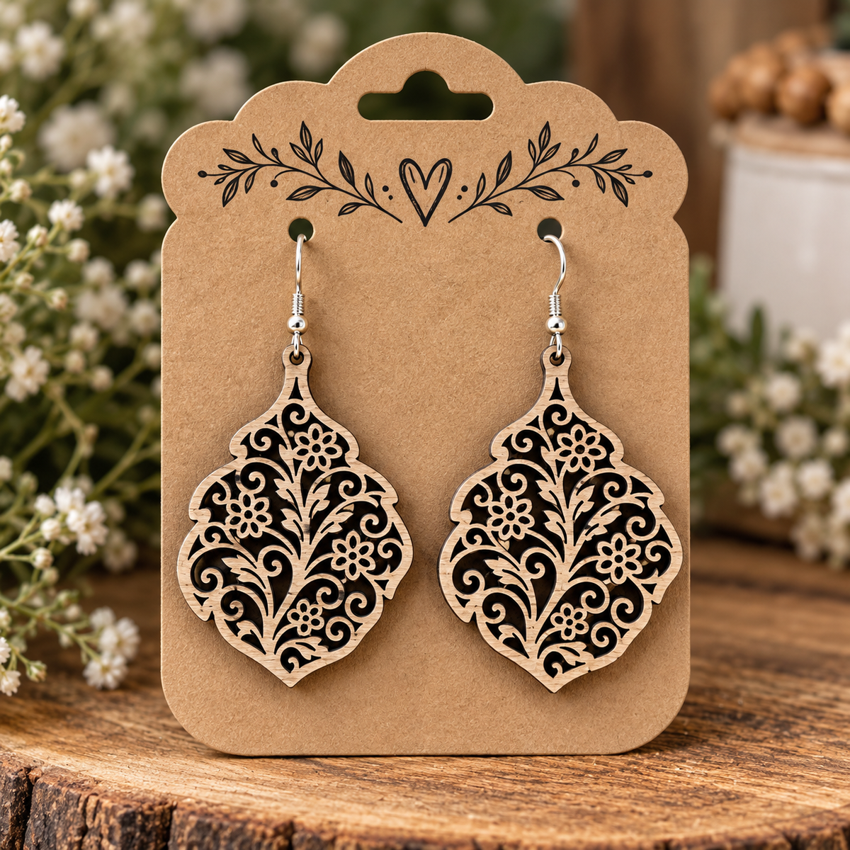 Floral Filagree wood earrings