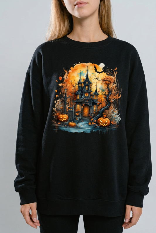 haunted halloween house tshirt