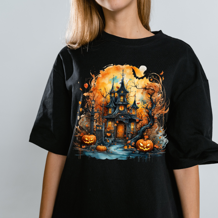 haunted halloween house tshirt
