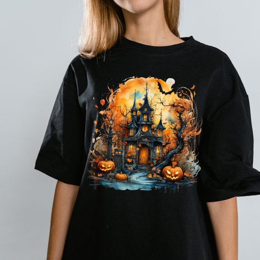 haunted halloween house tshirt